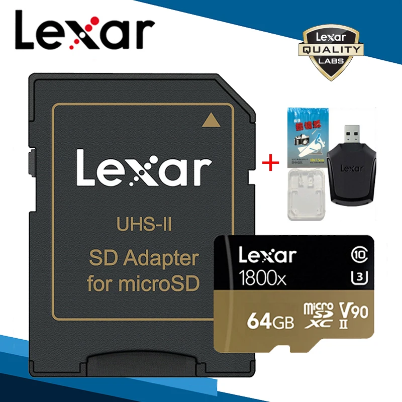 Lexar Professional 1800x Micro SDXC UHS-II C10 U3 высокая скорость макс до 270 МБ/с./с чтение, 150 МБ/с./с Рисование карточек Бесплатный адаптер для MicroSD 3,0