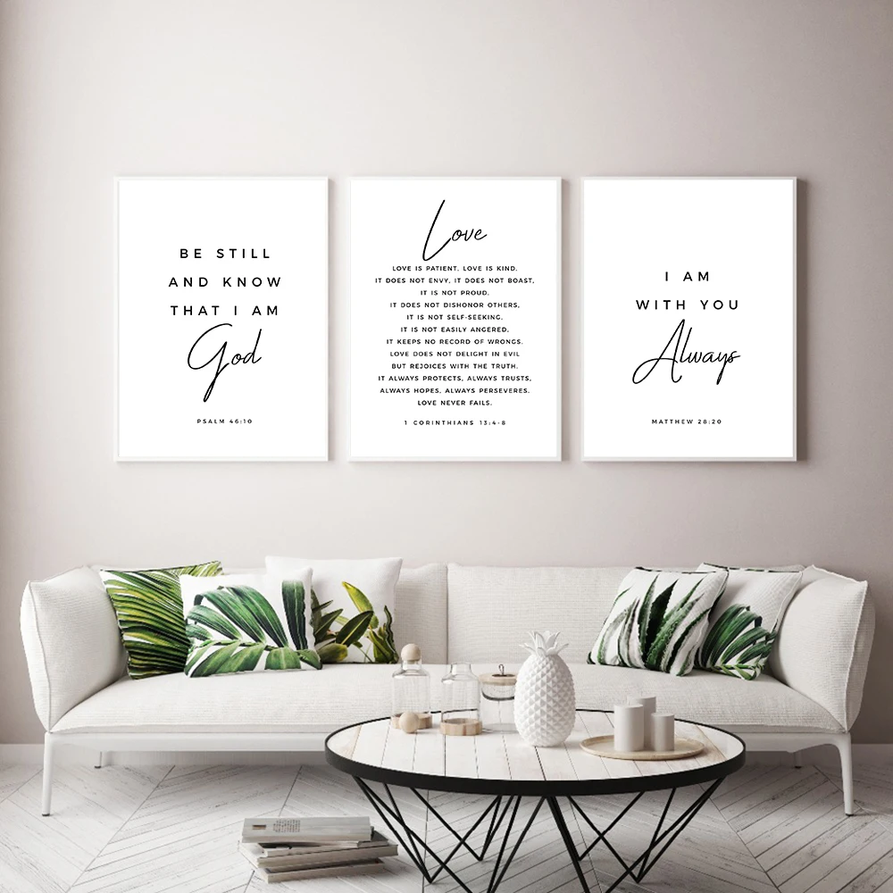 

Bible Verse Wall Art Gallery Print Be Still Love Is Patient I Am With You Always Scripture Poster Wall Art Christian Decoration