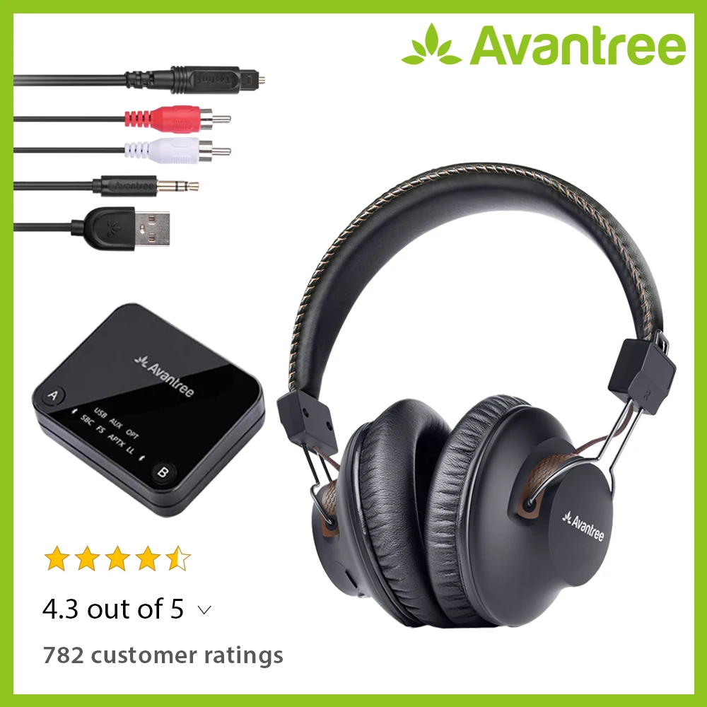 

Avantree Wireless Headphones for TV with Bluetooth Transmitter SET, For Optical/RCA/AUX Ported TVs, Plug & Play, Long Range