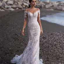 Vestido Novia белое свадебное платье русалки цвета слоновой кости с длинным рукавом и кружевной аппликацией Свадебные платья на заказ для невесты пляжные свадебные платья