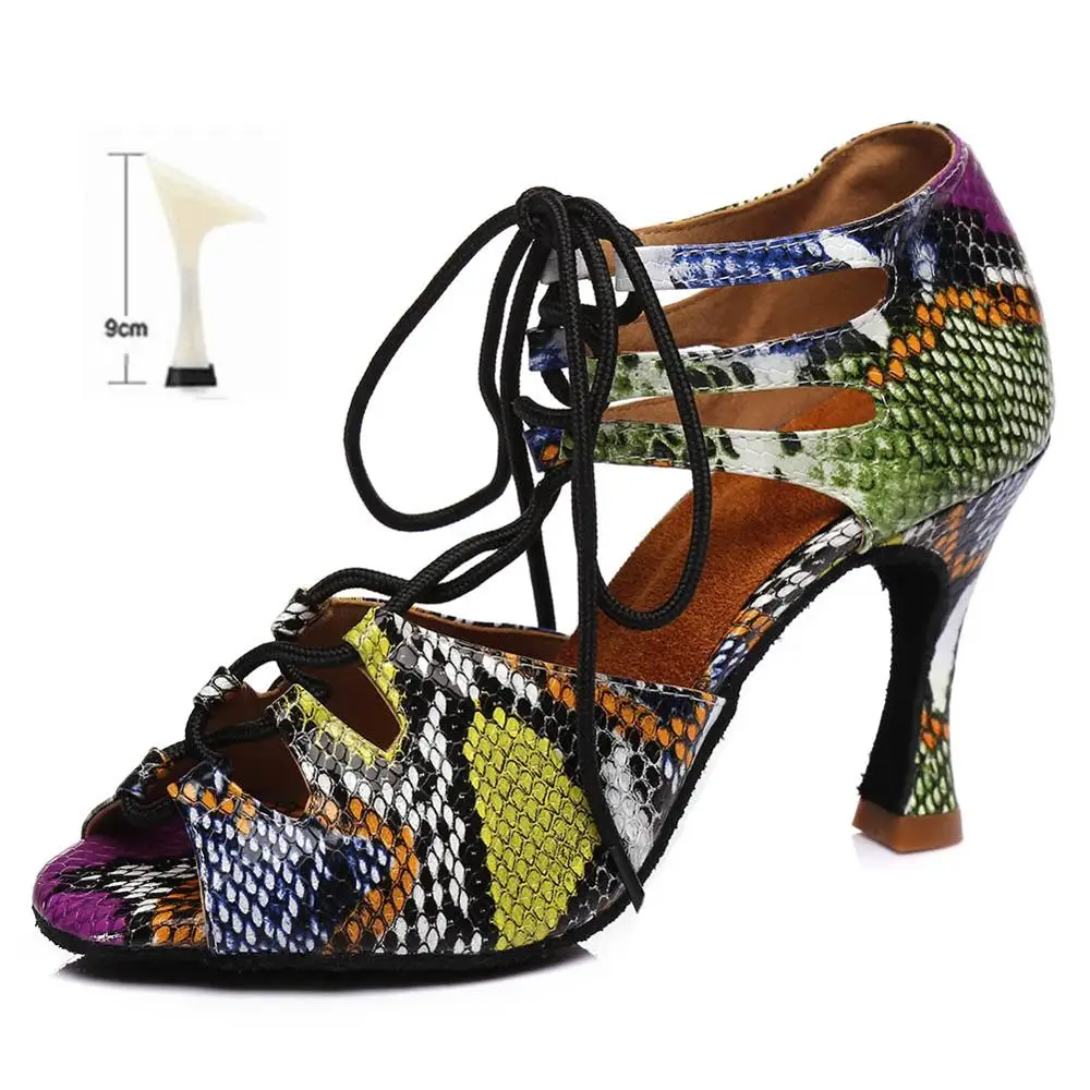 multicolor 9cm Новые женские свадебные туфли женские Туфли для латинских танцев Бальные латинских танцев Высокий каблук Обувь для танцев высокий каблук горячая распродажа - Цвет: multicolor 9cm