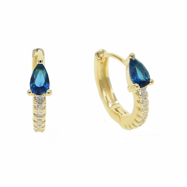 5 colors teardrop birthstone cz mini small huggie hoop earring minimal delicate multi piercing small earrings blue