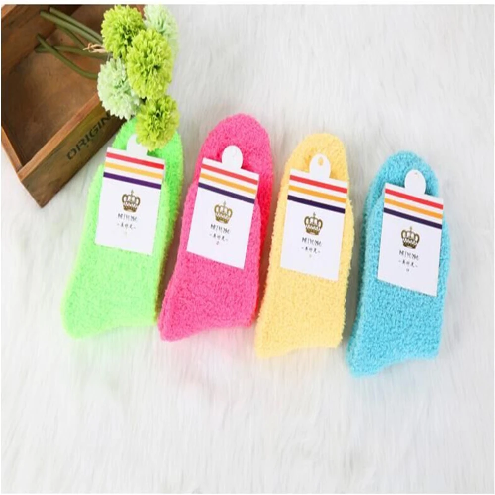 slipper socks women Winter Warm Slouch Fuzzy Slipper Socks For Women Solid Color Black White Wool Boot Sleep Thermal Socks chausson chaussette femme nike socks women