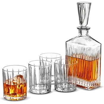 

Hellodream 5-Piece Whiskey Decanter Set - Whiskey Decanter Set with 4 Pcs Whiskey Glass for Whiskey Scotch Bourbon