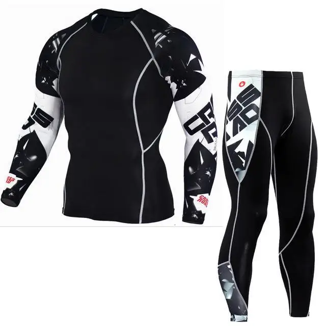 Beige Тактический Рашгард MMA мужская с длинным рукавом Фитнес Комплект компрессионная одежда спортивный костюм для мужчин Футболка с волком XXXXL XXXL - Цвет: Beige