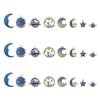 

24 Pcs/pack DIY Jewelry Accessories Drop Oil Alloy Small Pendant Bracelet Necklace Moon Star Shape Pendants