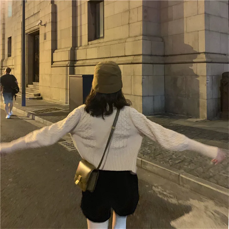 RUGOD New Women Knitted Cardigan Korean Chic Vintage Stylish Short Sweater Coat O-neck Long Sleeves Slim Autumn Coat Female