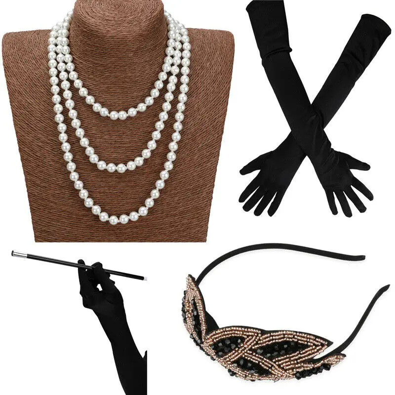 1920S Great Gatsby Accessories Set For Women,Costume Flapper Headpiece Headband