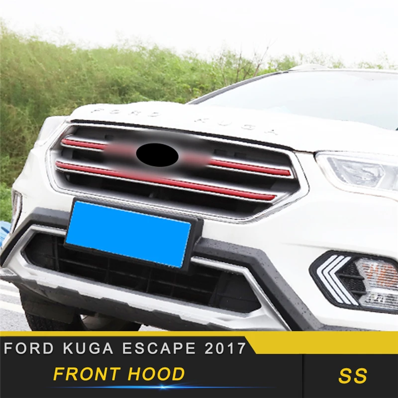 

For Ford KUGA Escape 2017 2018 Car Styling Front Hood Middle Net Bumper Grille Sticker Cover Trim Exterior Accessories