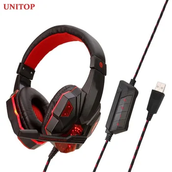 

UNITOP stereo headphones Music Over Ear Wired Earphones Computer Gaming Headset PS4 with Mic LED Light for PC Gamer Earphone