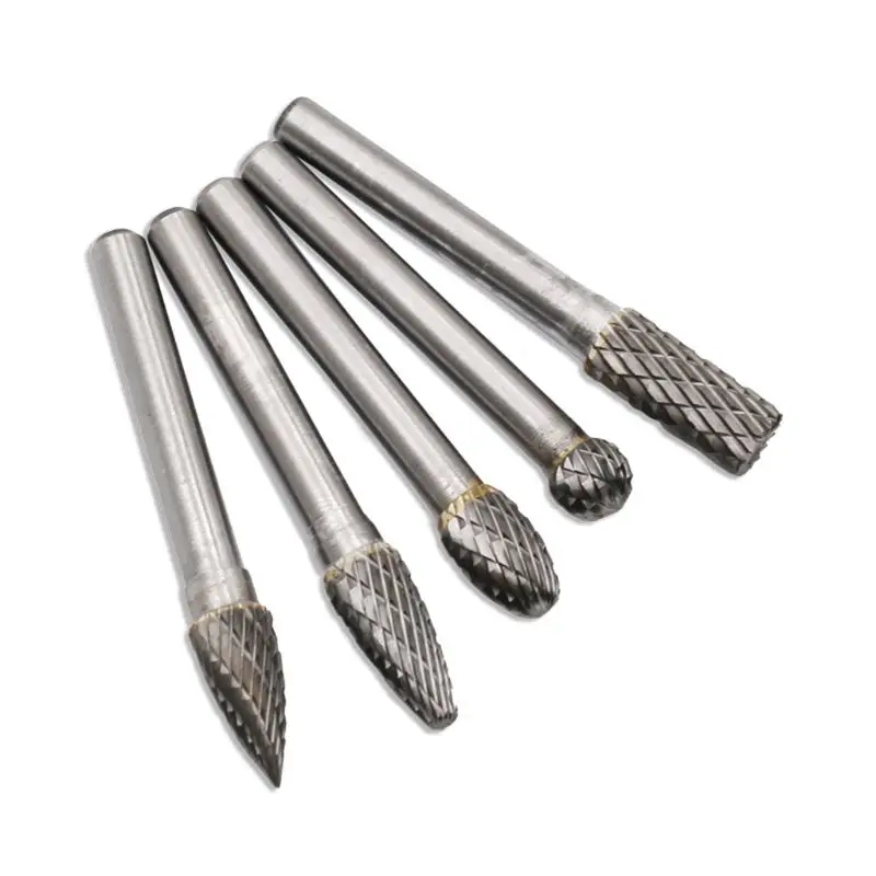Carbide Burrs 5pcs 1/4" Shank 8mm/12mm Double Cut Tungsten Carbide Rotary File Cutting Burs Tool Rotary Burrs Die Grinder Bits