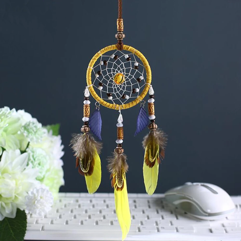 

Karleksliv Home Decoration Handmade Blue and Yellow Feather Pendant Creative Gift Car Charm Birthday Gift for Children