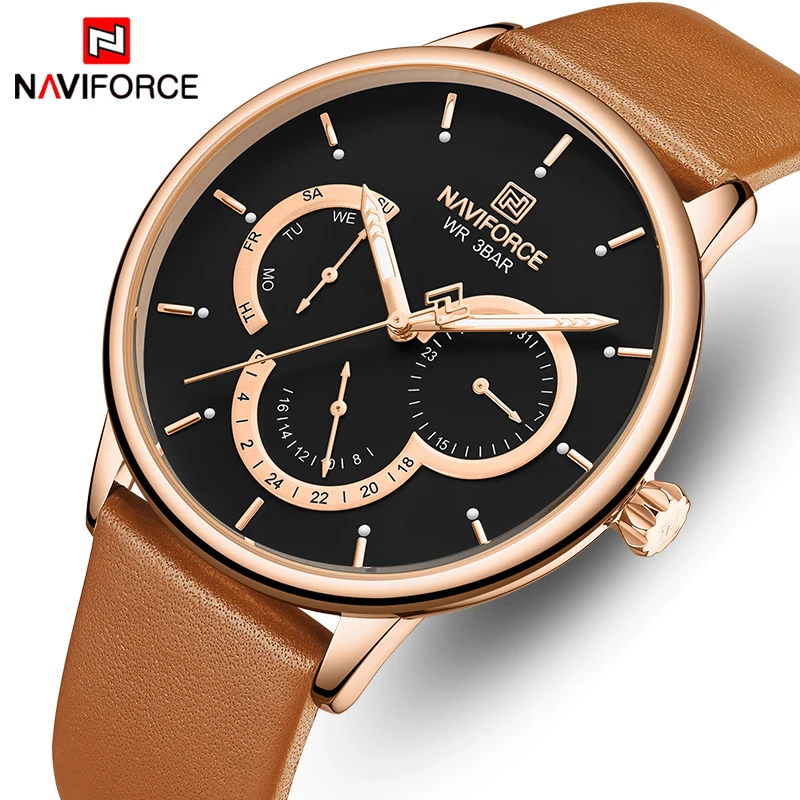 

NAVIFORCE Men's Quartz Watches Top Brand Luxury Waterproof Clock Male Leather Strap Sport Man Wrist Watch Men Relogio Masculino