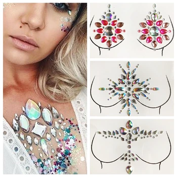 

Crystal Breast Tattoos Sticker Flash Chest Gems Decoration Acrylic Resin Drill Self Adhesive Glitter Nipple Fake Jewelry Sticker