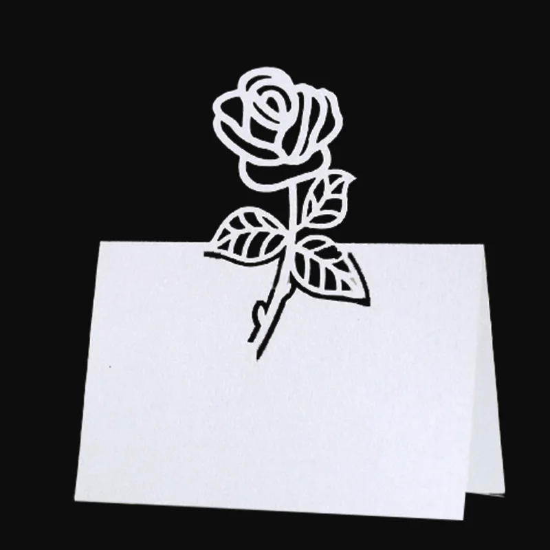 50pcs Vintage Rose Flower Laser Cut Table Name Place Cards DIY Lace Name Message Setting Card Wedding Birthday Party Favor Decor