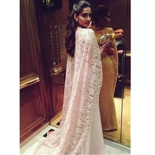 

abulous Lace Stretch Satin High Collar Saudi Arabia Style Evening Dresses with Long Wrap Champagne Prom Gowns vestidos