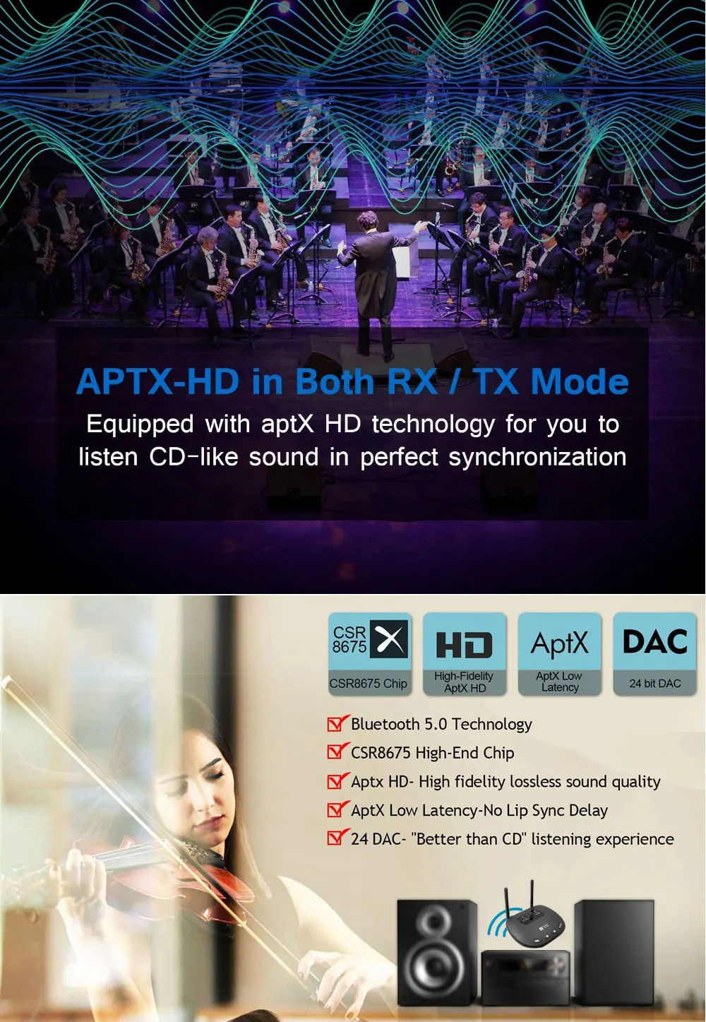 3 в 1 80 м Bluetooth 5,0 аудио передатчик приемник CSR8675 aptX HD& apt-X LL беспроводной адаптер для ТВ ПК, Оптический RCA AUX 3,5 мм