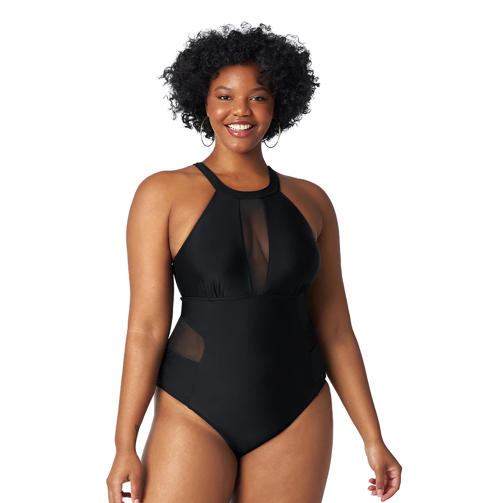 Maillot de bain une pièce noir, très grande taille jusqu au 62 de facee