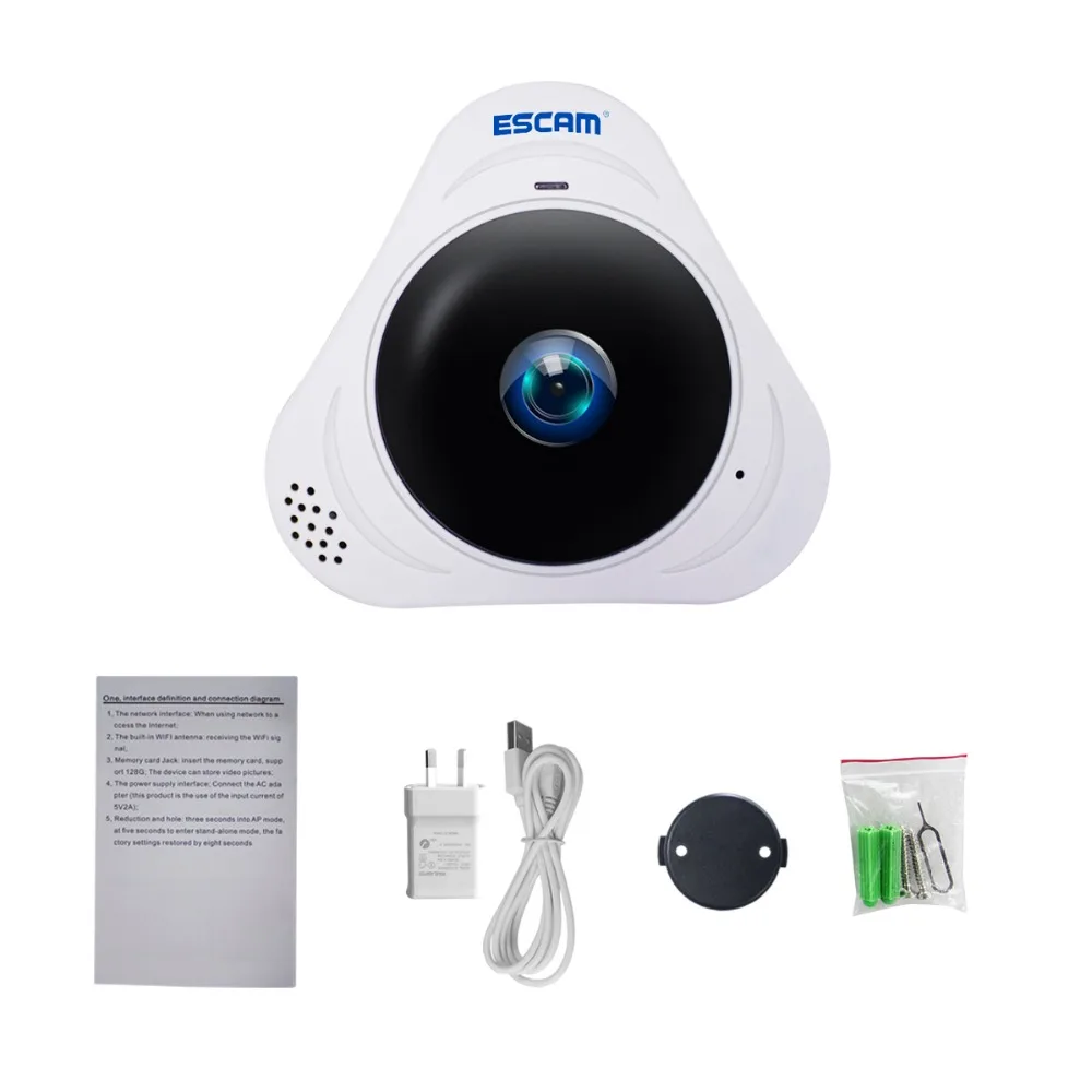 ESCAM Q8 HD 960P 360 МП панорамный монитор 128 градусов рыбий глаз WIFI ИК Инфракрасная