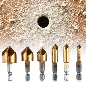 

5/6pcs HSS Chamfer Countersink Chamfer Drill Bit Hex Shank 82/90 Degree Wood Chamfering Cutter 6mm-19mm