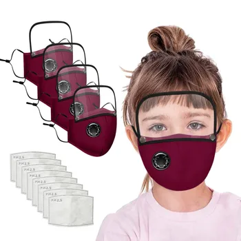 

4pc Children Washable Reusable Face Mask With Filter And Detachable Eye Shield Fashion Mouth Masks For Face Kids Faceshield