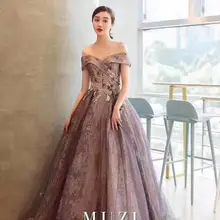 QSYYE кружевные красивые длинные тюлевые платья для выпускного вечера с открытыми плечами А-силуэта с аппликацией длиной до пола вечернее платье вечерние платья