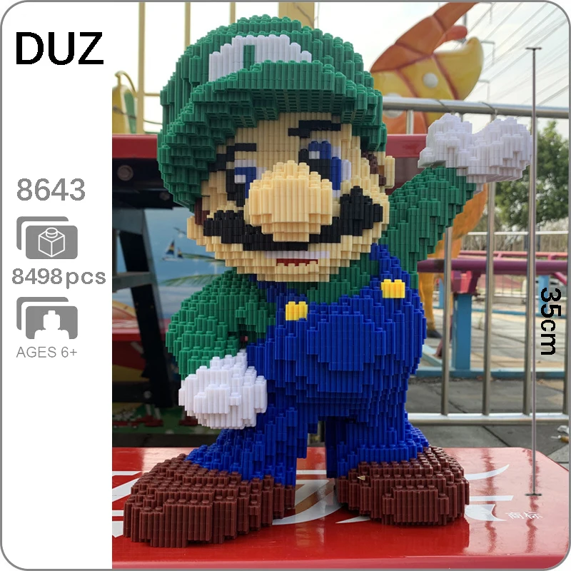 DUZ 8643 Game Super Mario Luigi Green Figure 3D Model 8498pcs DIY Mini Building Blocks Bricks Toy for Children 35cm tall no Box | Игрушки и