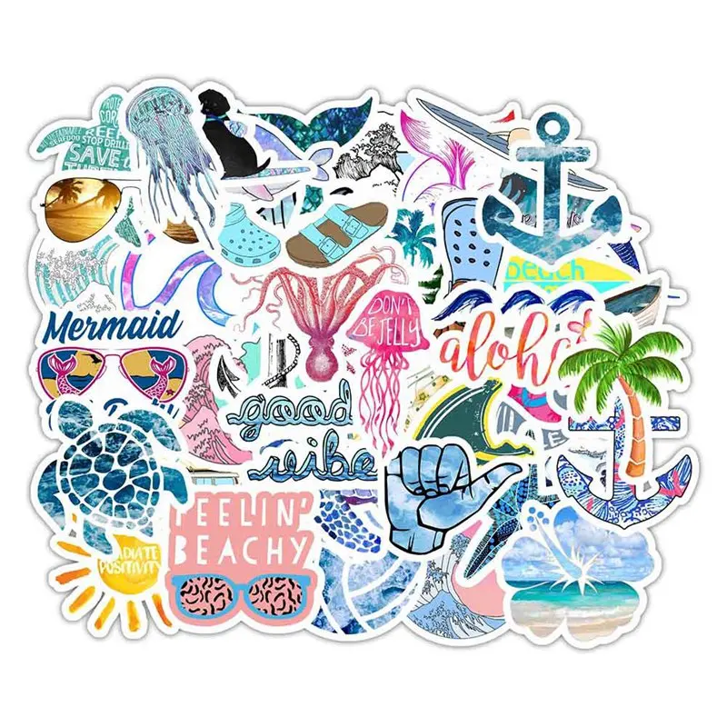 50 Pcs Vsco Girl Stickers Shaka Surfing Sea Summer Beach Decal For