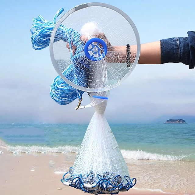 Deep Hole Cast Net Iron Pendant Hot Sale Fishing Net with Blue