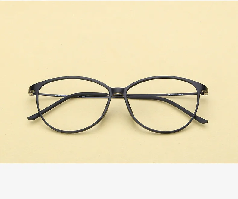 Ультра светильник, вольфрамовые пластиковые стальные очки, женские оправа для очков в стиле кошачьи глаза, оптические очки Armacao Oculos De Grau Femininos - Цвет оправы: Черный