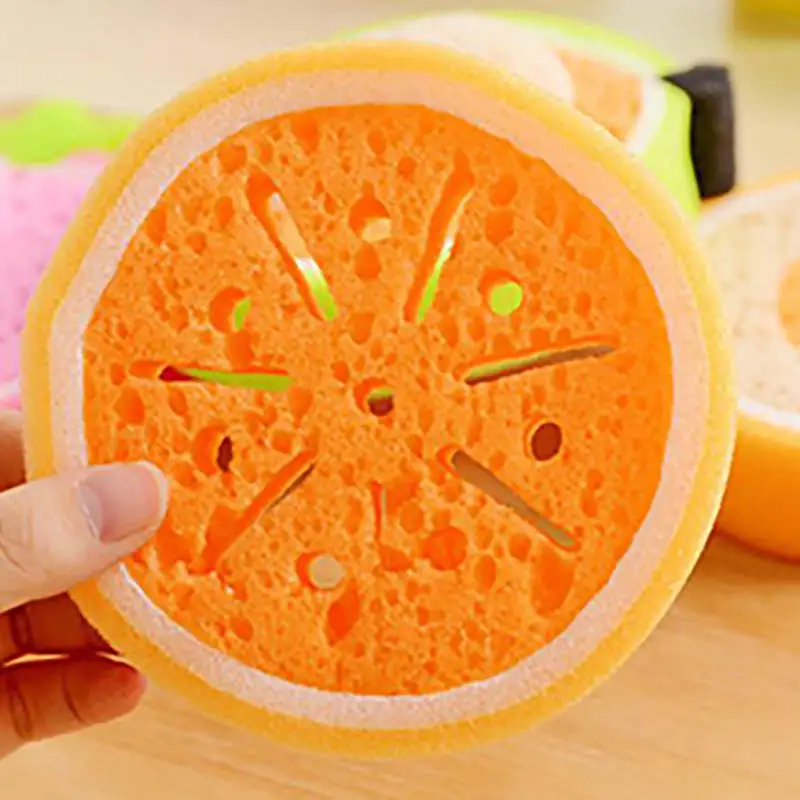 orange Полотенце для мытья посуды фруктовая форма тряпки утолщенная губчатая салфетка для мытья кухонной посуды - Цвет: orange