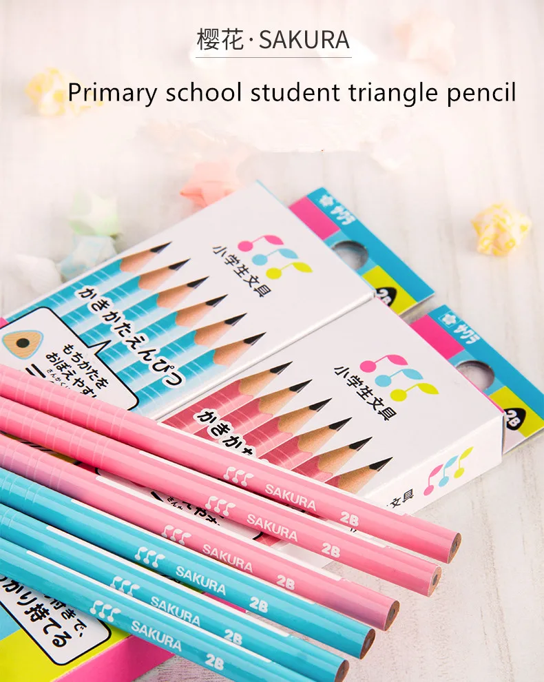 Япония Сакура треугольник 2B карандаш для учеников начальной школы специальная коррекция ручка для обучения детей принадлежности синий розовый милые канцелярские принадлежности