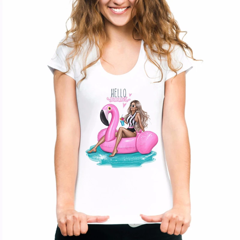 Здравствуйте с летним принтом Для женщин футболка Винтаж Праздничная женская