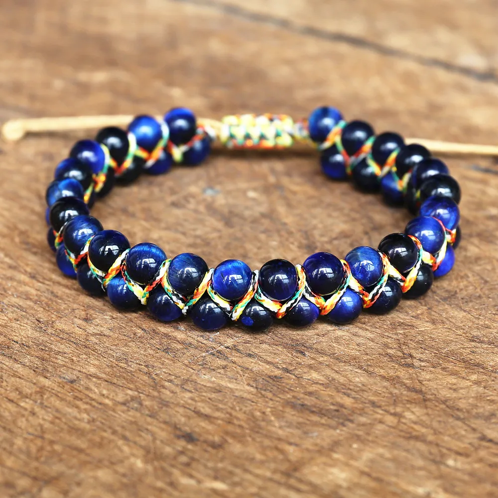 6mm Blue Tiger Eye Stone Beads Braided Bracelet Women Men Friendship Strand Charm Bracelet Bohemian Jewelry bracelet jewelry