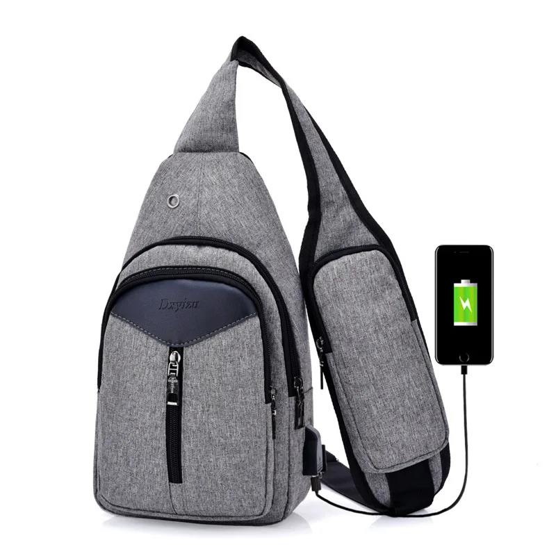 

2019 New Style Men's Canvas Chest Bag Dacron Anti-Spillage Travel Female Backpack USB Interface Fashion Casual