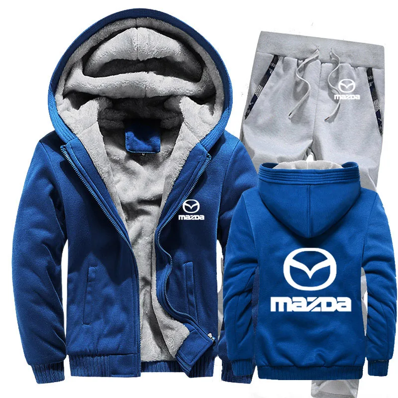 Мужские толстовки с капюшоном с логотипом Mazda, мужские толстовки с капюшоном, зимний утепленный флисовый хлопковый спортивный костюм на молнии, мужская куртка+ штаны, комплекты из 2 предметов - Цвет: 823