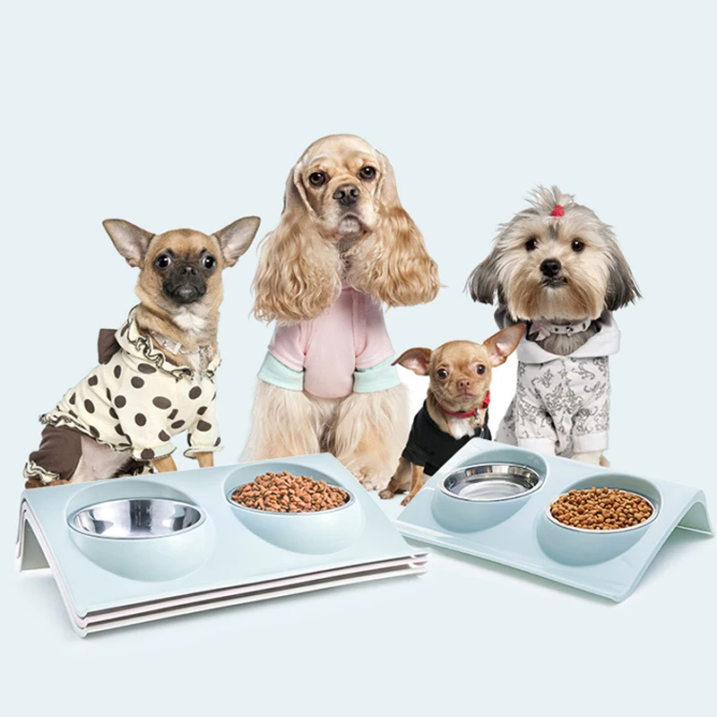 

Stainless Steel Pet Cat Elevated Bowls Durable Double Bowls Raised Stand Cat Feeding & Watering Supplies Dog Feeder Pet Supplies