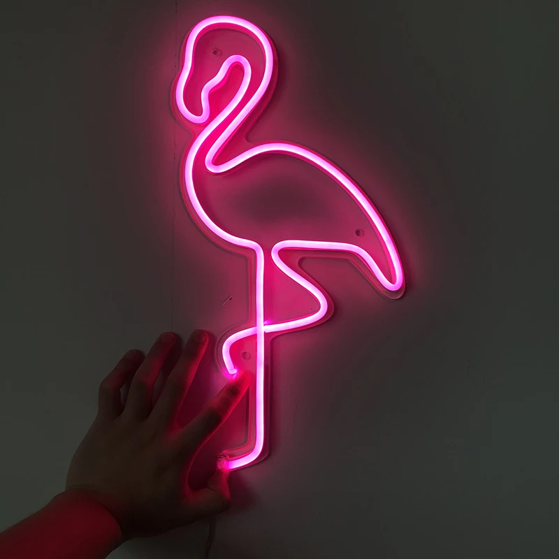 

HDJSign Flamingo led neon sign phrase Transparen led pink blue Custom light neones display home wall decor