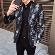 С принтом в виде тигра Бизнес платье, блейзер Повседневное приталенный пиджак модный бренд Для мужчин высококачесвенный Блейзер Terno плюс Размеры