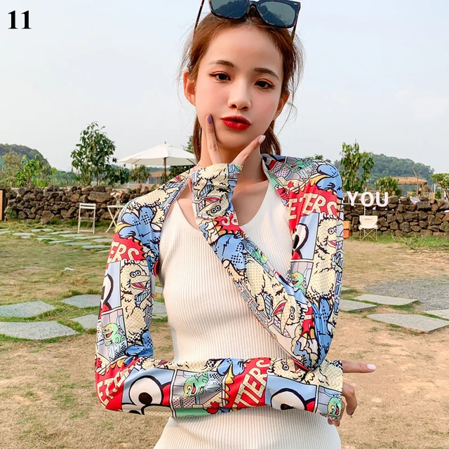 long fake sleeves Scar Cover Gloves Fake Sleeve Foldable Siamese Sun Protection Elbow Cuff Arm Cover Driving Arm Warmers Sleeves cartoon 3