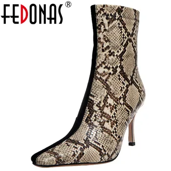 

FEDONAS Sexy Animal Prints Patchwork Kid Suede Women Ankle Boots Party Dancing Shoes Woman Fashion Thin Heels Chelsea Boots