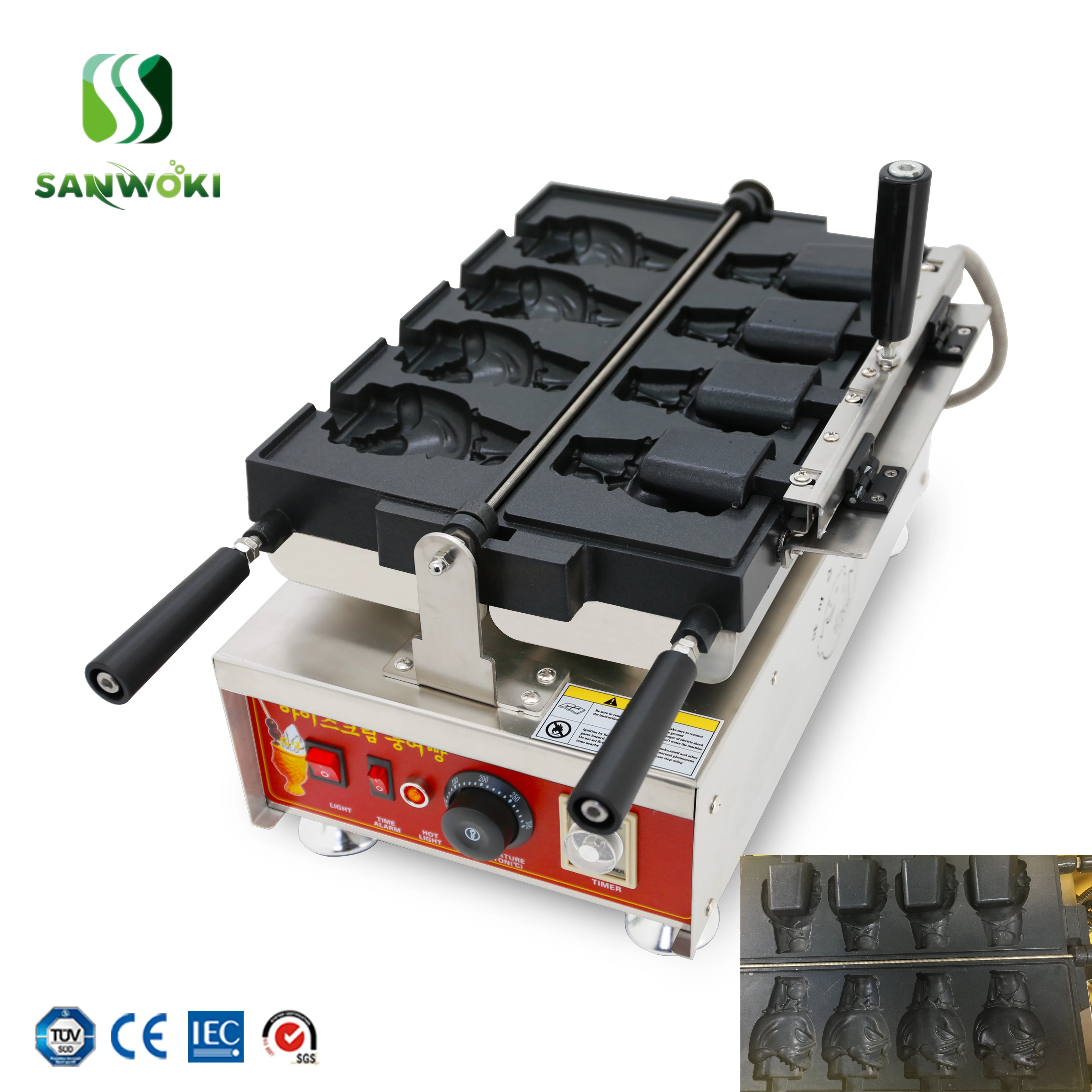 

Commercial Nonstick Electric French Bulldog Head Waffle Machine Iron baker pan open mouth type Canine head waffle maker machine