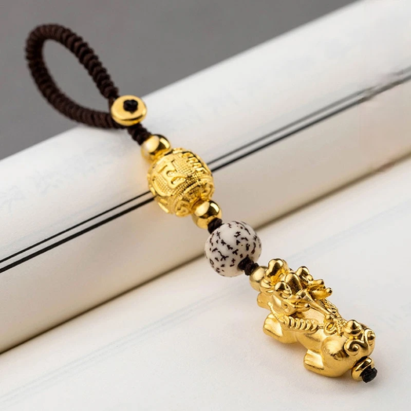 

Retro Hand Woven Rope Brass Key Ring Chinese Style Safety Solicit Wealth Transport Pendant Exquisite Car Key Pendant Jewelry