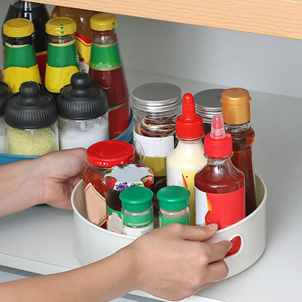 NEW 360 Rotation Cabinet Organizer Storage Spice Drink Cosmetic Storage Rack PET Transparent Turntable For Kitchen Bathroom Room