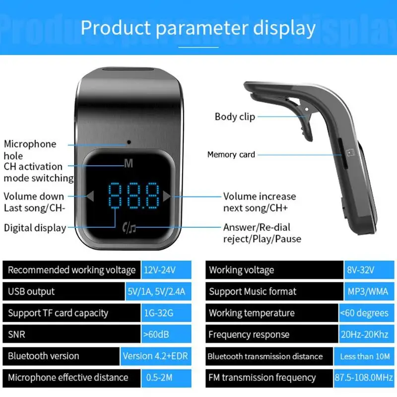 BC39 сенсорный кнопочный fm-передатчик Bluetooth Handsfree автомобильный комплект MP3-плеер двойной USB зарядное устройство светодиодный дисплей Воспроизведение музыки черный серебристый