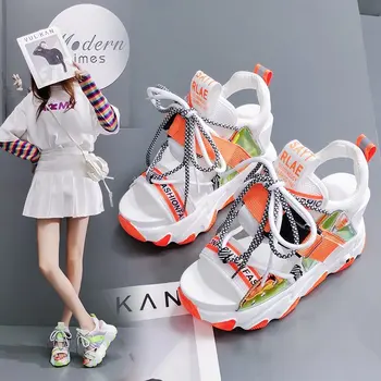 

Sports sandals women ins trendy fairy 2020 summer new fashion thick soled slope heighten beach Roman shoes