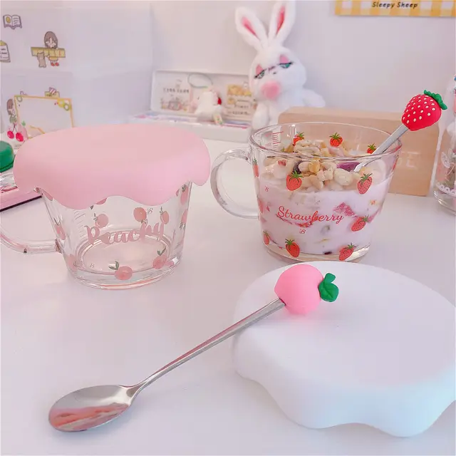 Kawaii Strawberry & Peach Cereal Cups & Spoon 3