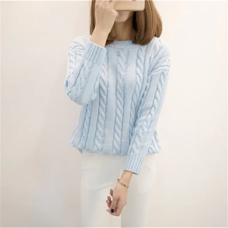 

Korea Autumn Winter Solid Elastic Slim Pullovers Sweaters Women Spring Sexy Blue Twist Knitted Sweater Female Soft Jumper