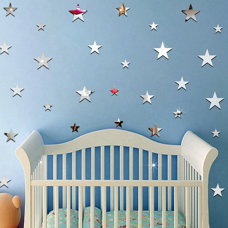 20Pcs/Set Silver/Gold 3D Acrylic Wall Stickers Decorative Mirror Surface Wall Decal Star Shape Art Paper Home Office Decor