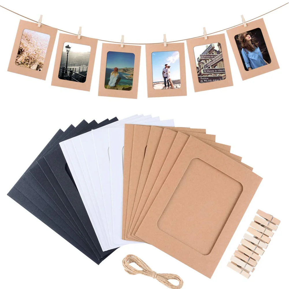10pcs Photo Frame For Picture Wooden Photo Frame Clip Paper Picture Holder Wedding Wall Decor DIY Photo Wall Hanging Paper Frame